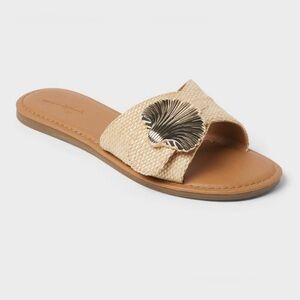 NWT Universal Thread Natural Woven Slide Sandal with Gold Shell Accent
